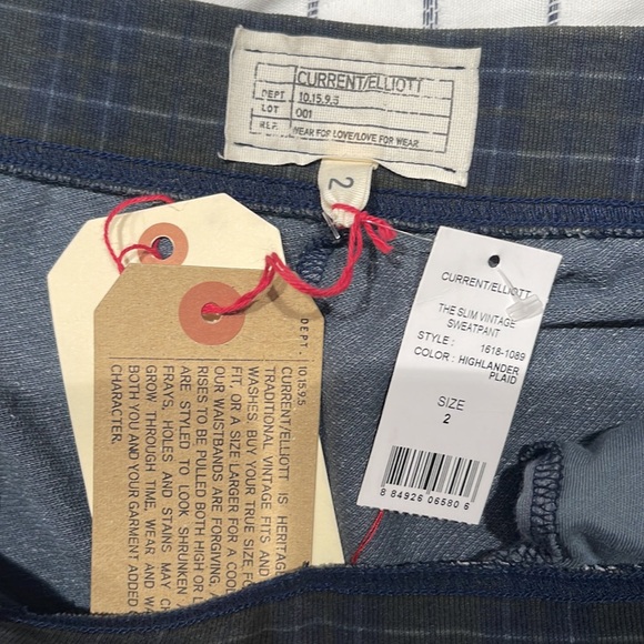 Current/Elliot Slim Vintage Highlander Green Plaid Sweatpants- Size 2 - Picture 4 of 8